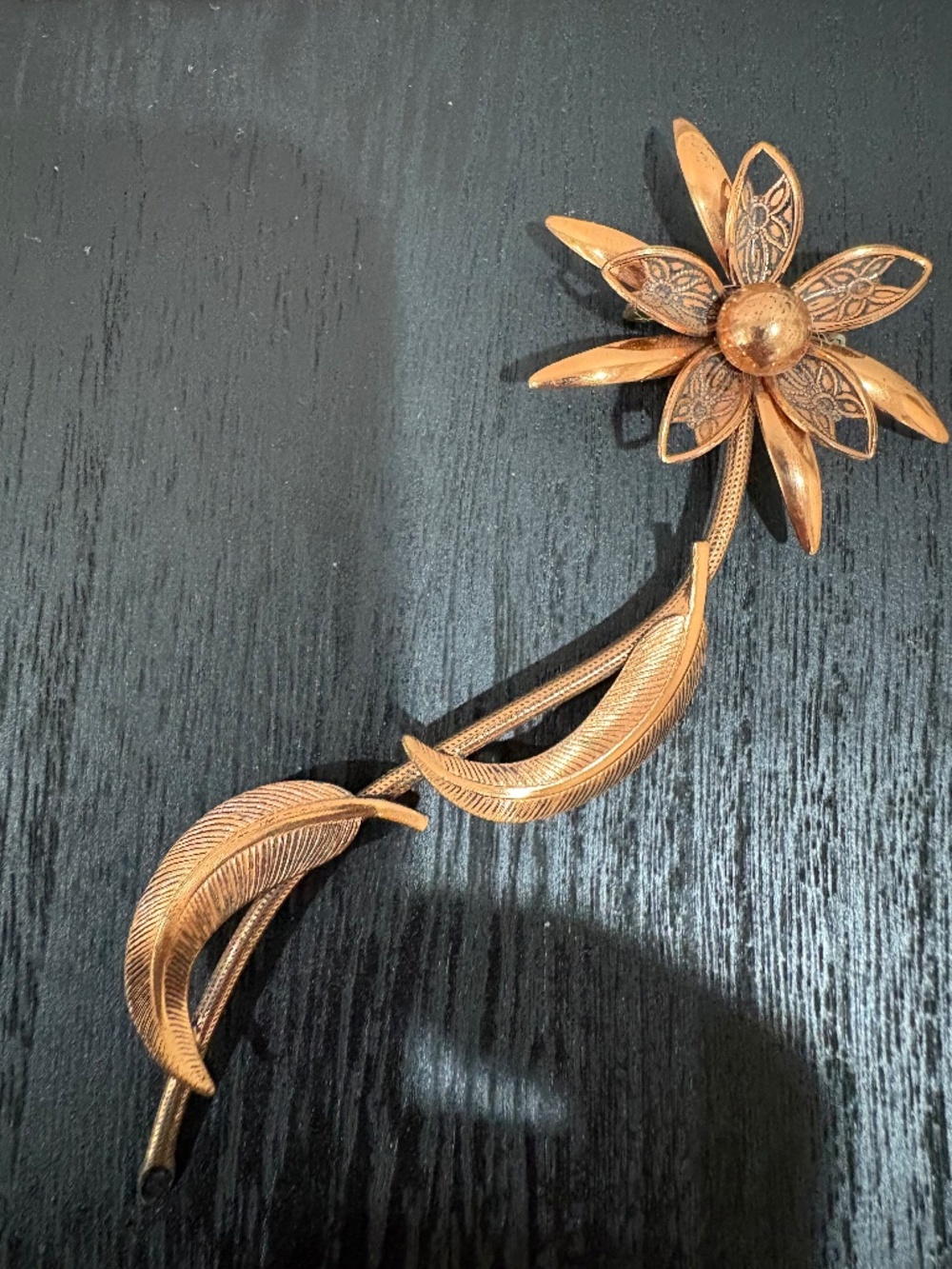 Vintage Copper Flower Brooch
